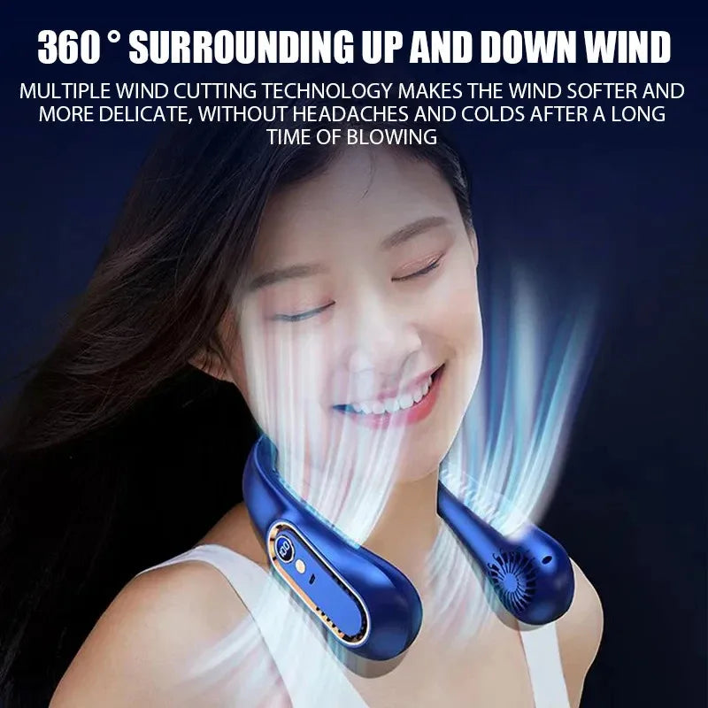 Best Quality Portable Neck Hanging Fan - 3000mAh USB Rechargeable Bladeless Mini Fan with LED Display