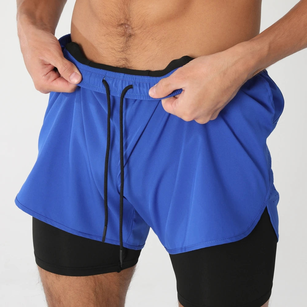 Men's 2-in-1 Running Shorts - Quick Dry Gym Workout Training Shorts