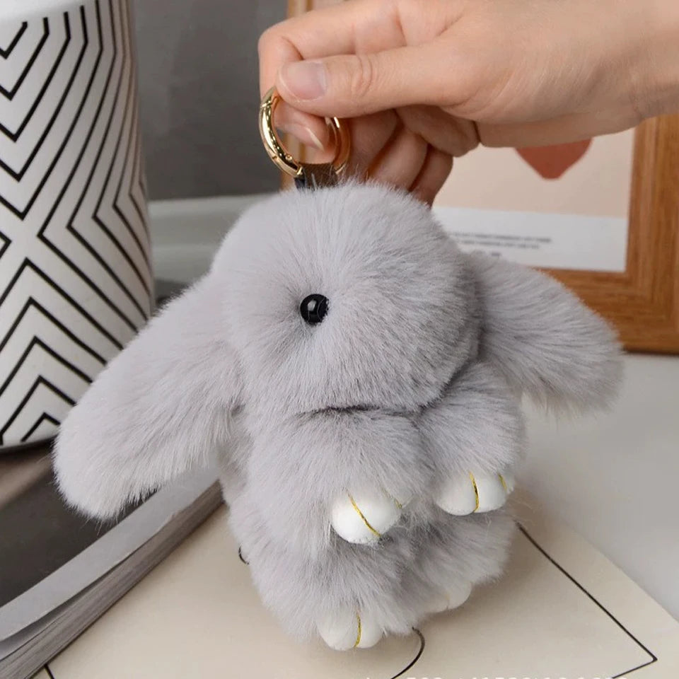 Fluffy Rabbit Fur Keychain - 15cm Bunny Pompom Key Ring Gift