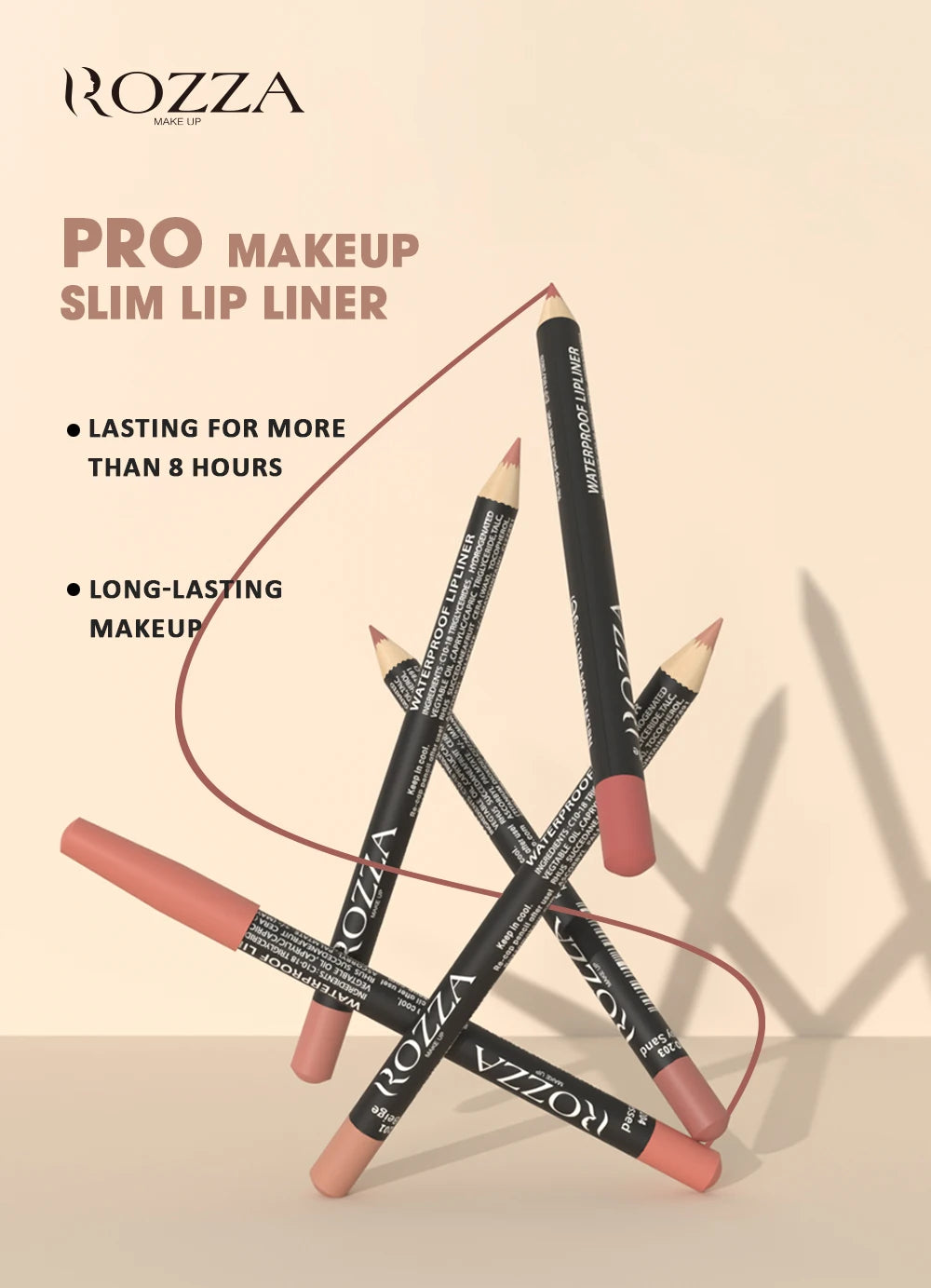Rozza Waterproof Lip Liner Set - 6 Matte Soft Blendable Pencils for Precise Definition
