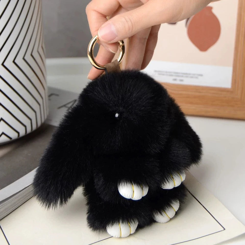 Fluffy Rabbit Fur Keychain - 15cm Bunny Pompom Key Ring Gift