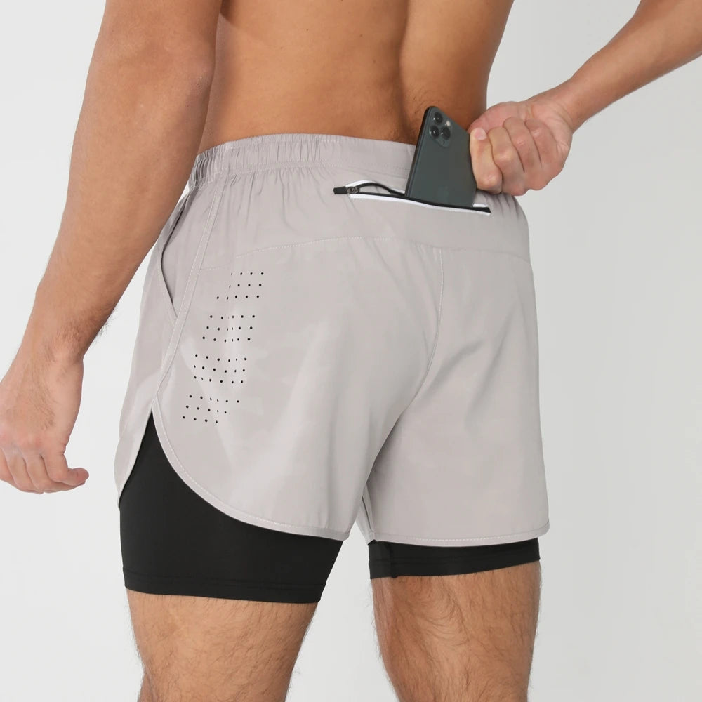 Men's 2-in-1 Running Shorts - Quick Dry Gym Workout Training Shorts