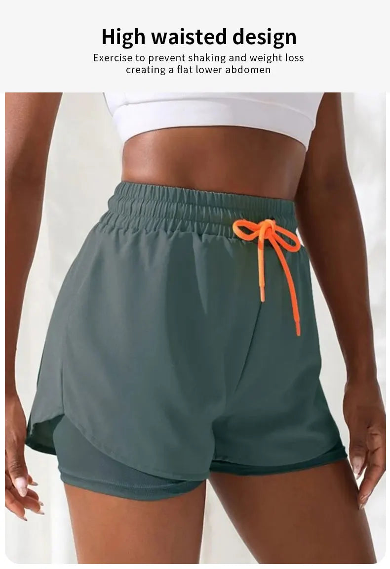 Women's High Rise Yoga Shorts - 2-in-1 Athletic Running Shorts