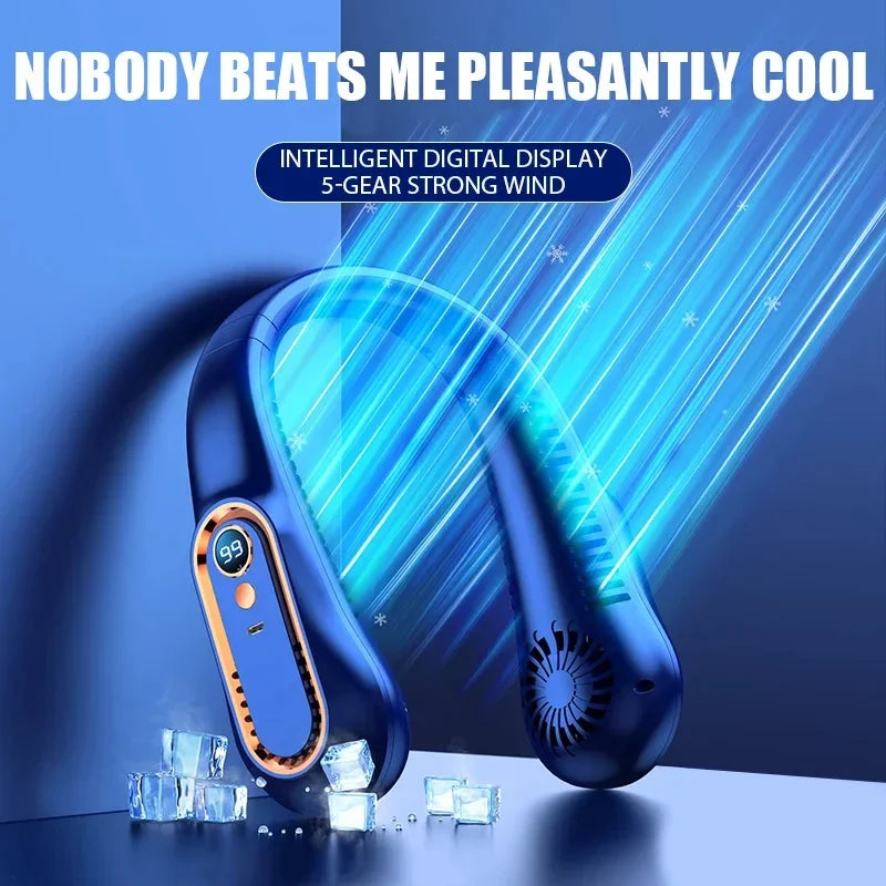 Best Quality Portable Neck Hanging Fan - 3000mAh USB Rechargeable Bladeless Mini Fan with LED Display