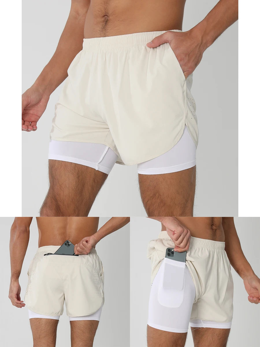 Men's 2-in-1 Running Shorts - Quick Dry Gym Workout Training Shorts