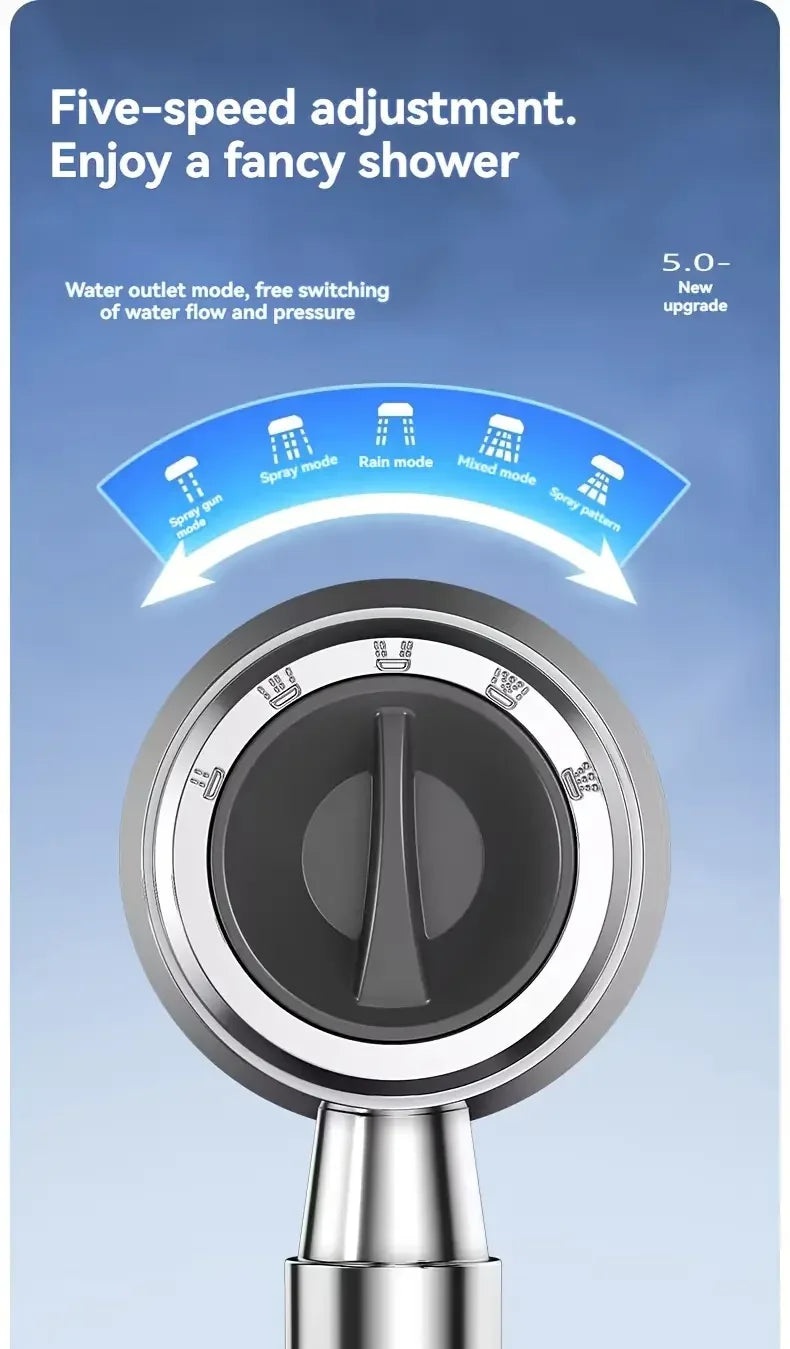 5-Mode High Pressure Water Saving Shower Head with One-Button Stop - Premium Handheld Bathroom Set