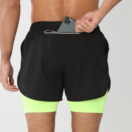 Men's 2-in-1 Running Shorts - Quick Dry Gym Workout Training Shorts