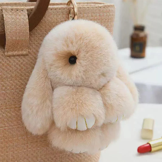 Fluffy Rabbit Fur Keychain - 15cm Bunny Pompom Key Ring Gift