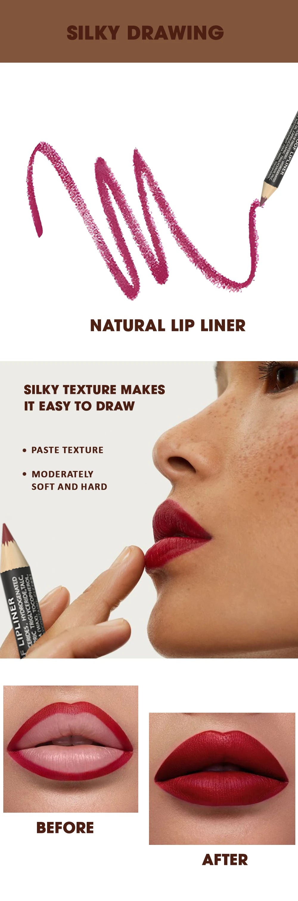 Rozza Waterproof Lip Liner Set - 6 Matte Soft Blendable Pencils for Precise Definition