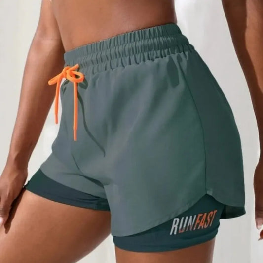 Women's High Rise Yoga Shorts - 2-in-1 Athletic Running Shorts