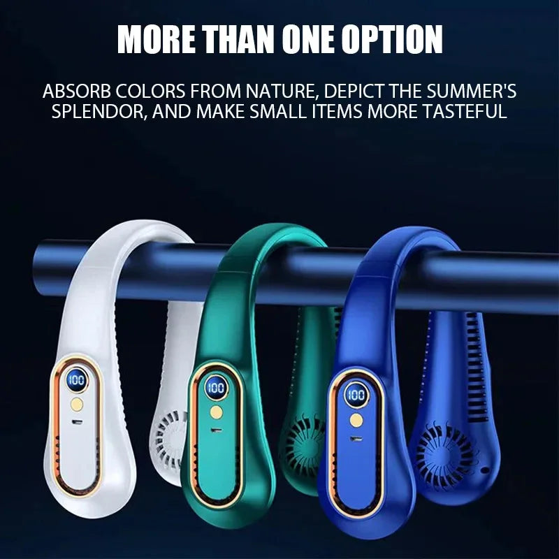 Best Quality Portable Neck Hanging Fan - 3000mAh USB Rechargeable Bladeless Mini Fan with LED Display