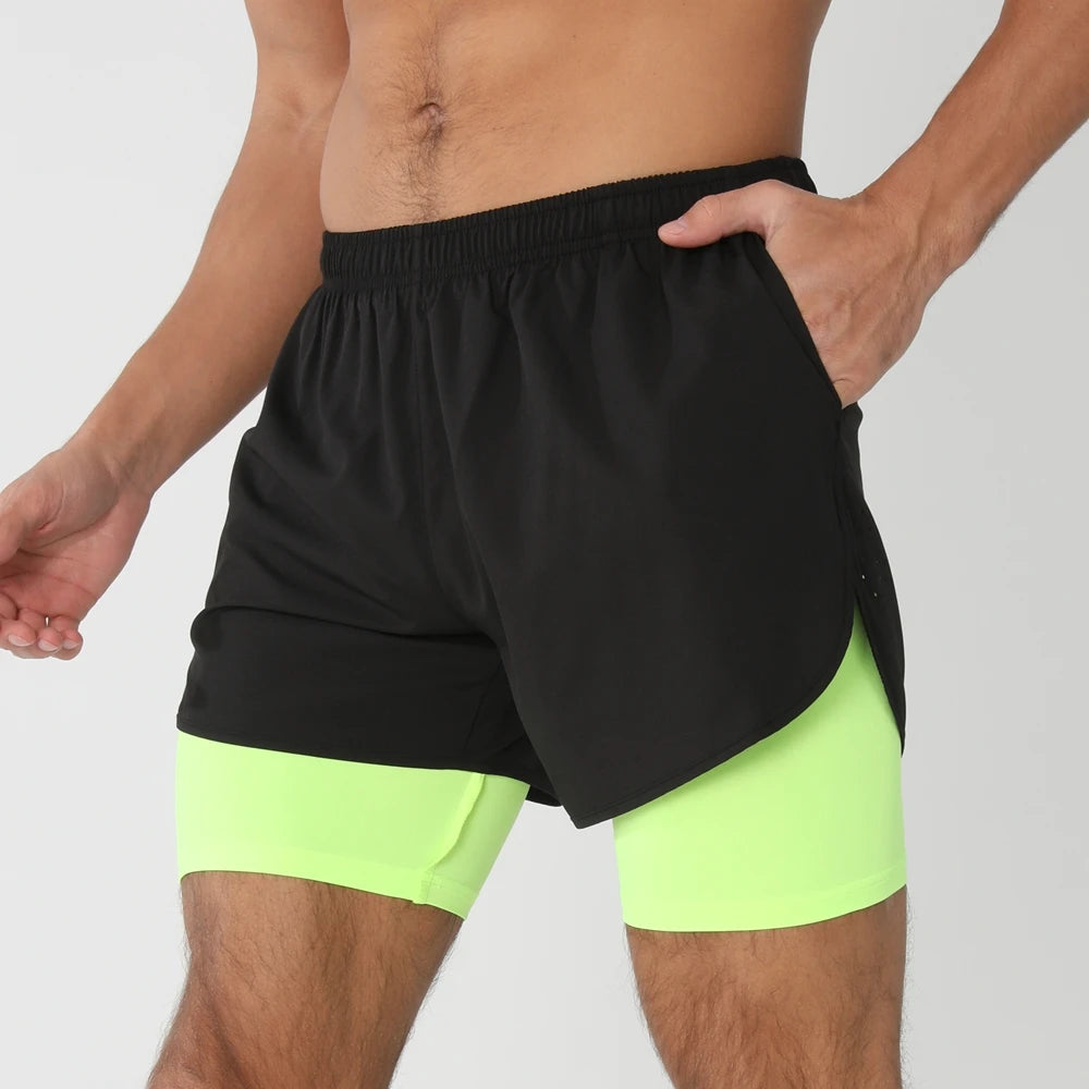 Men's 2-in-1 Running Shorts - Quick Dry Gym Workout Training Shorts