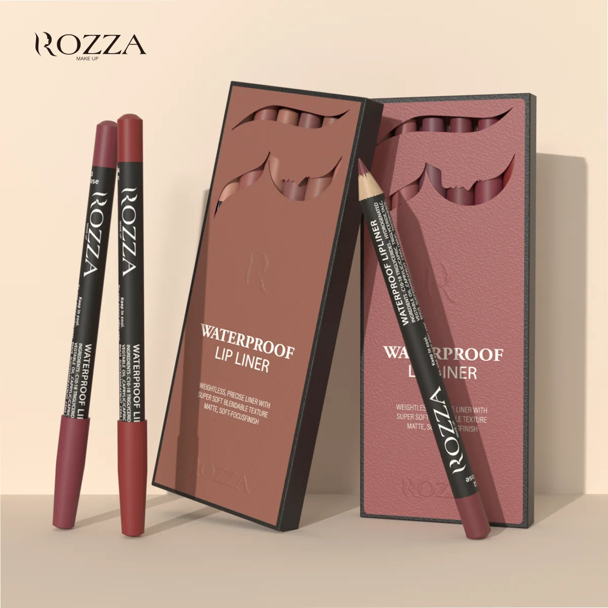 Rozza Waterproof Lip Liner Set - 6 Matte Soft Blendable Pencils for Precise Definition